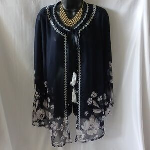 Joanna Hope black semi sheer button top/jacket